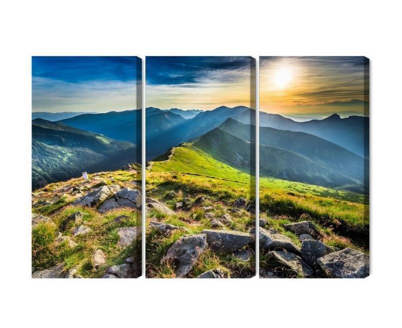 3D Lærred med solnedgang i bjergene