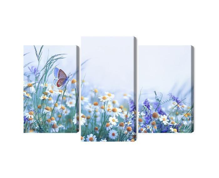 Sommerfugle og vilde blomster på lærred