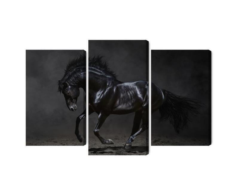 Sort hest i galop - flerdelt lærred