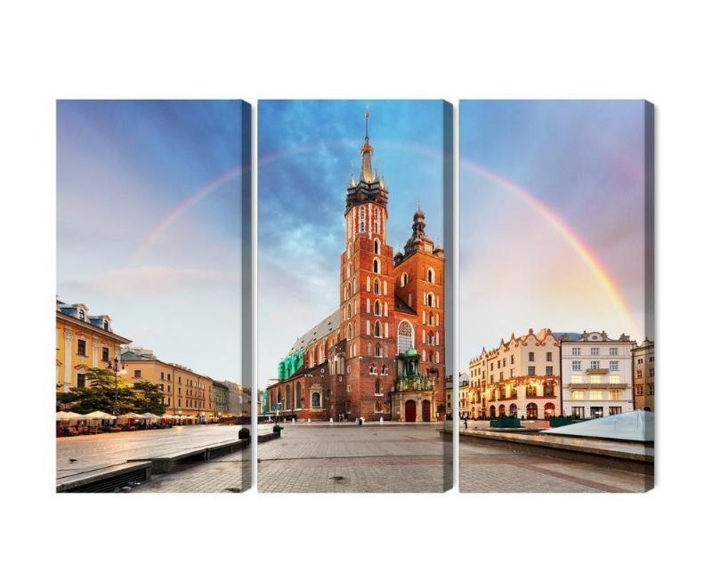 Flerdelt lærred: St. Marys Basilika med regnbuebaggrund
