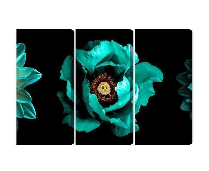 Turkise blomster på sort lærred - flerdele
