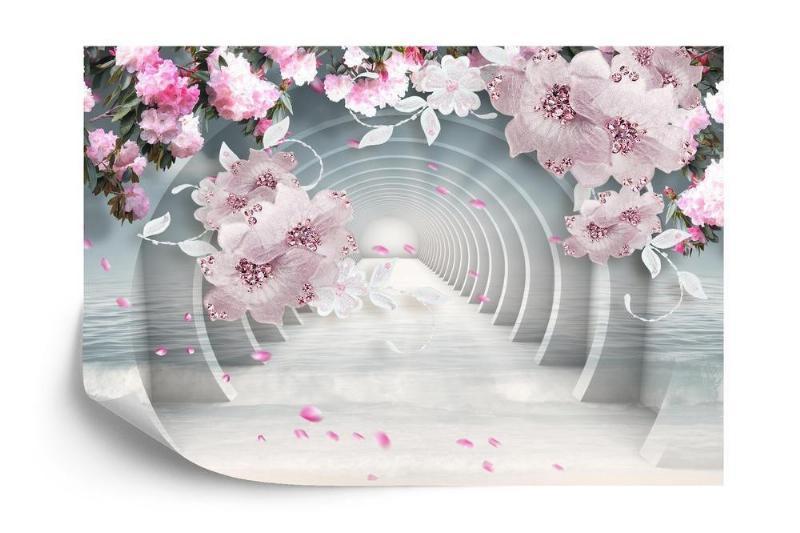 Fototapet - 3D tapet med pink smykkeblomster