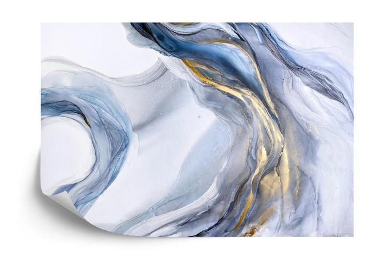 Fototapet - Abstrakt blå kunst med grå og guld