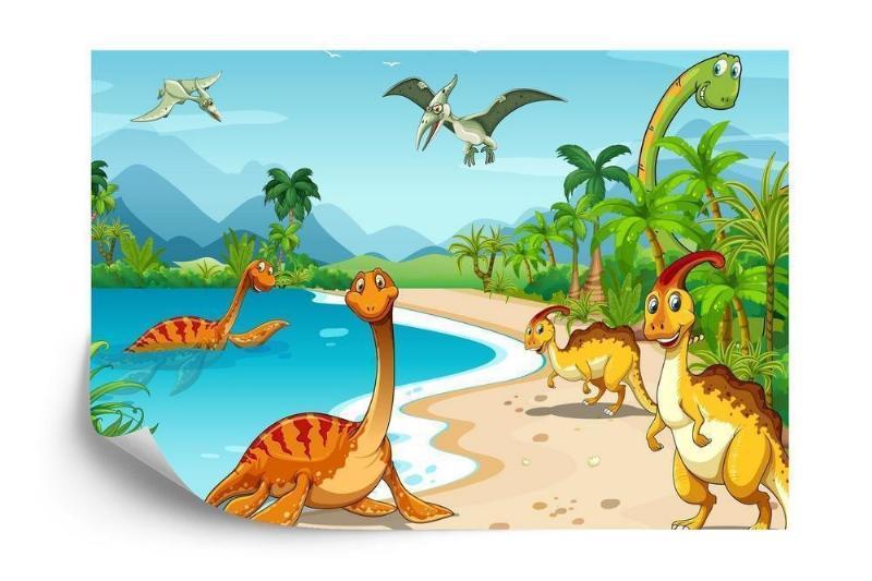 Fototapet - Dinosaurer ved kysten