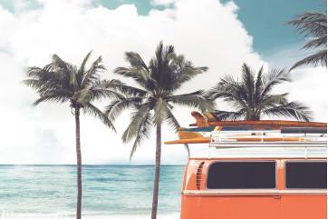 Fototapet - Retro Bil ved Stranden
