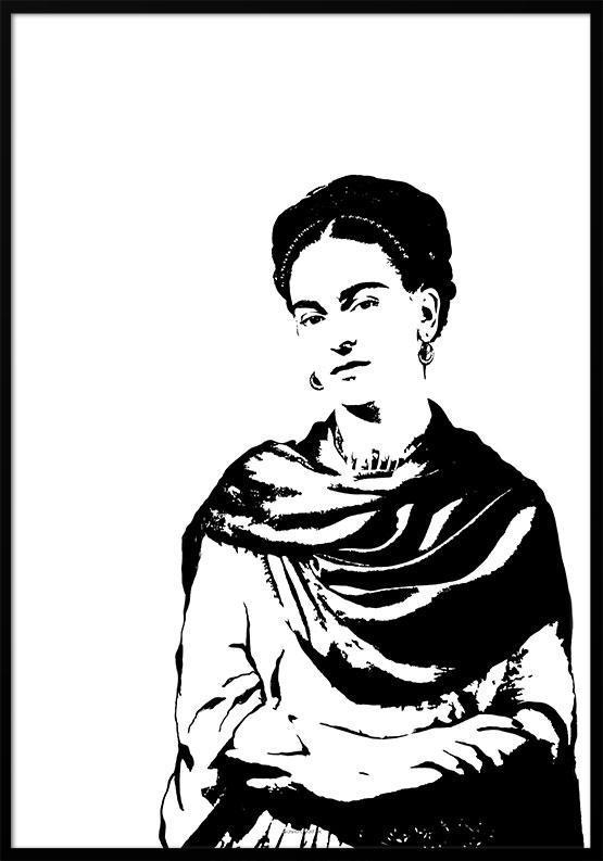 Frida Kahlo plakat - sort og hvid design
