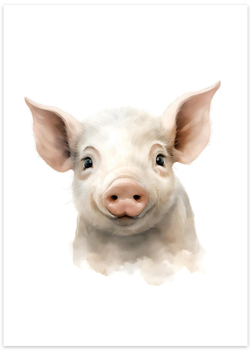 Sød gris plakat til børneværelset