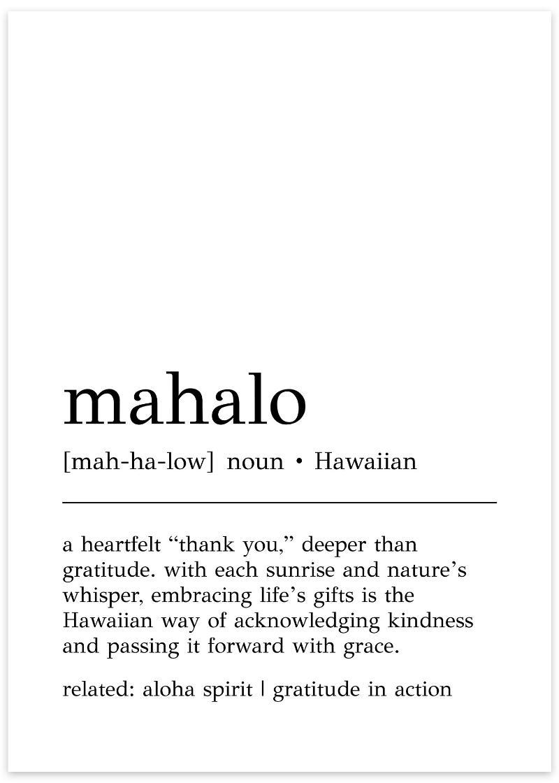 Mahalo definition plakat – Smuk minimalistisk kunst