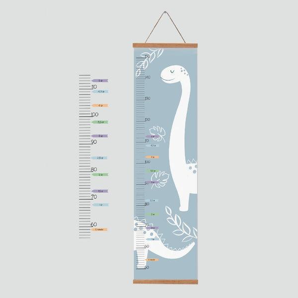 Lille Dinosaur Højdemåler Plakat - Blå Baggrund