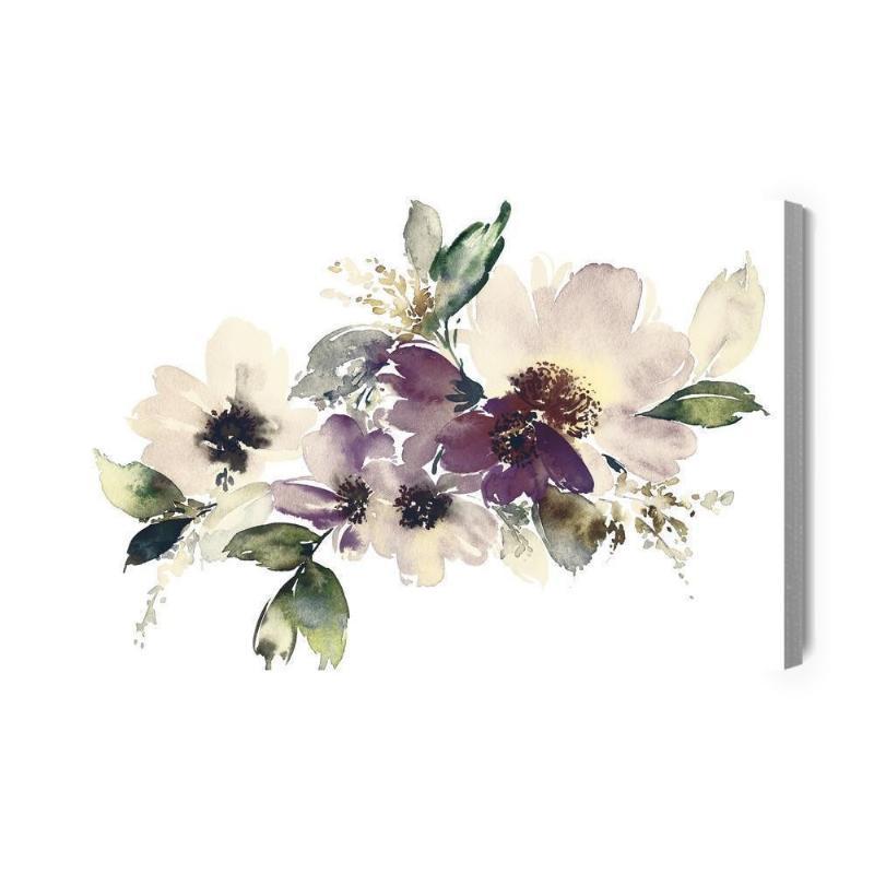 Lærred med akvarel af blade og blomster