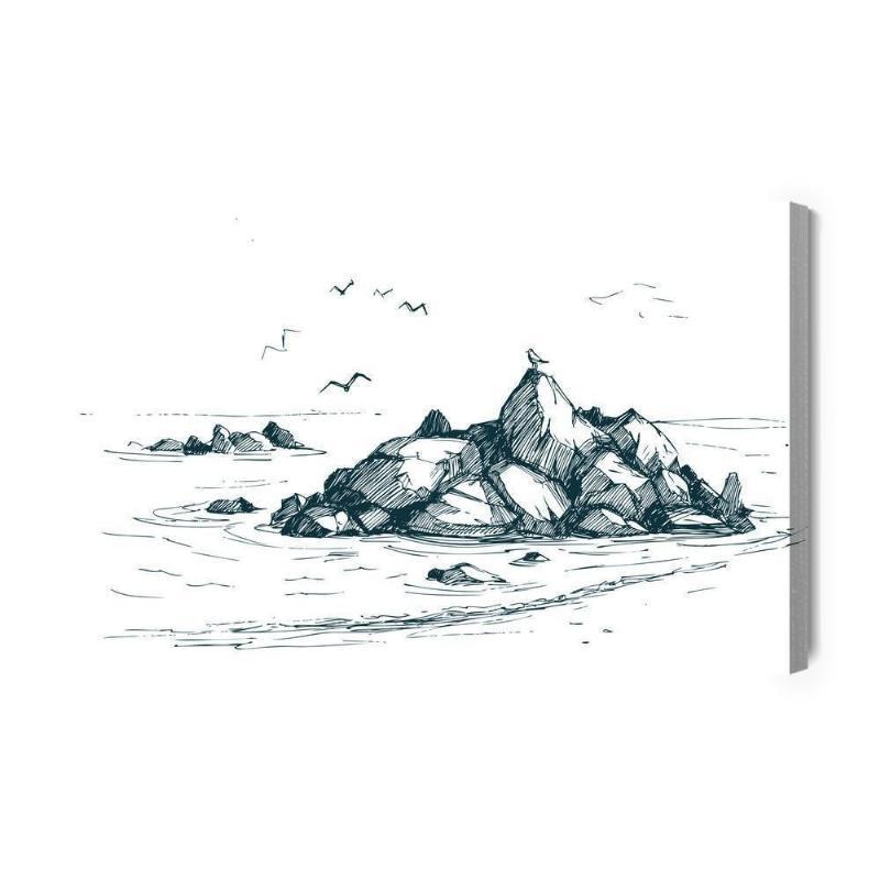 Lærred - Klipper og måger ved havet