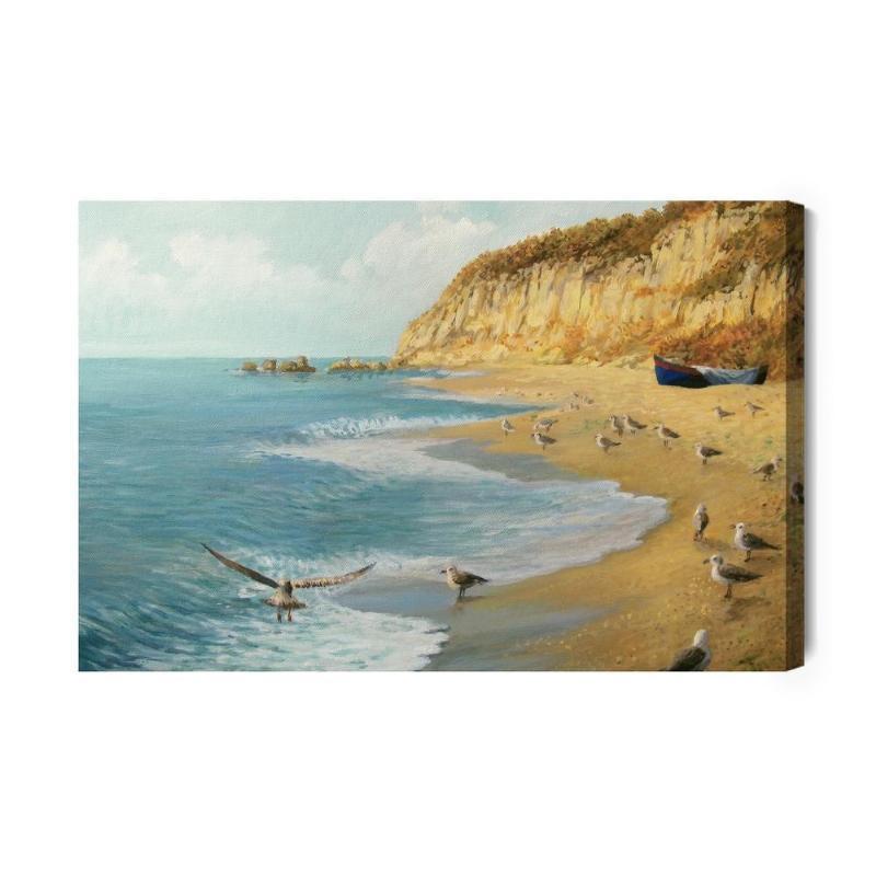 Måger ved stranden - Lærred kunsttryk