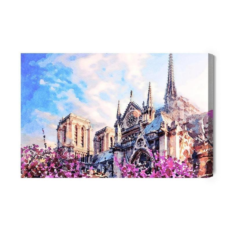 Lærred - Notre Dame Katedral med blomster
