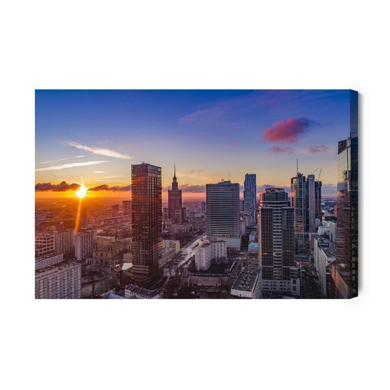 Lærred - Solnedgang over Warszawa