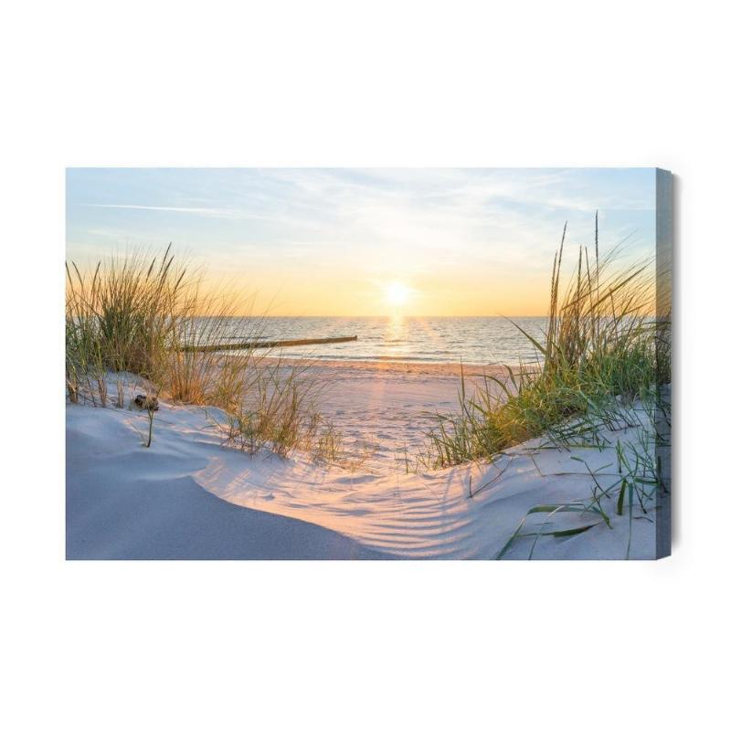 Lærred - Solopgang ved strandkysten