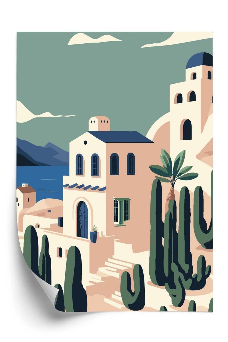Plakat - Arkitektur og planter på Santorini