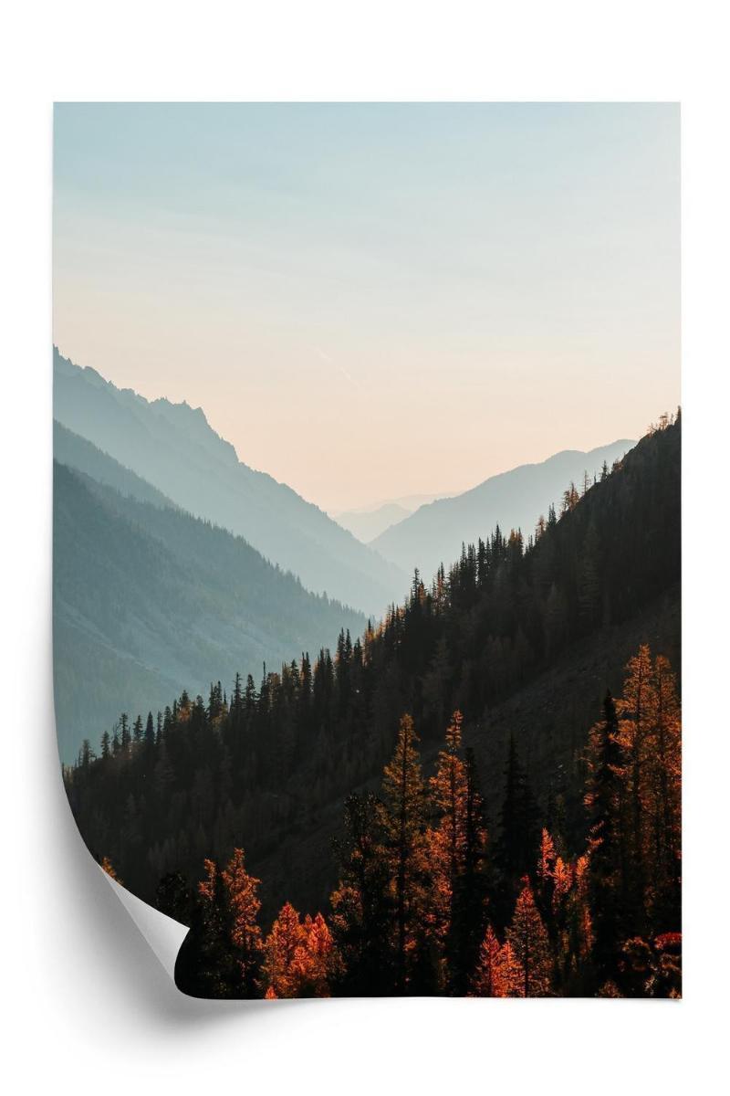Plakat - Solnedgang over bjerglandskab