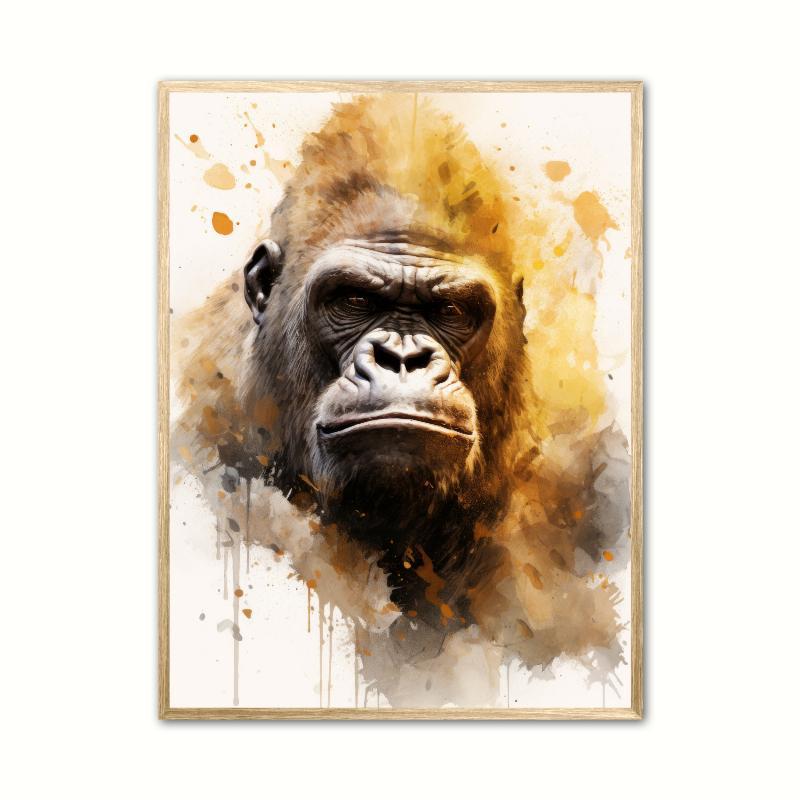 Gorilla Plakat med Vandfarve Effekt A4 21x29,7 cm