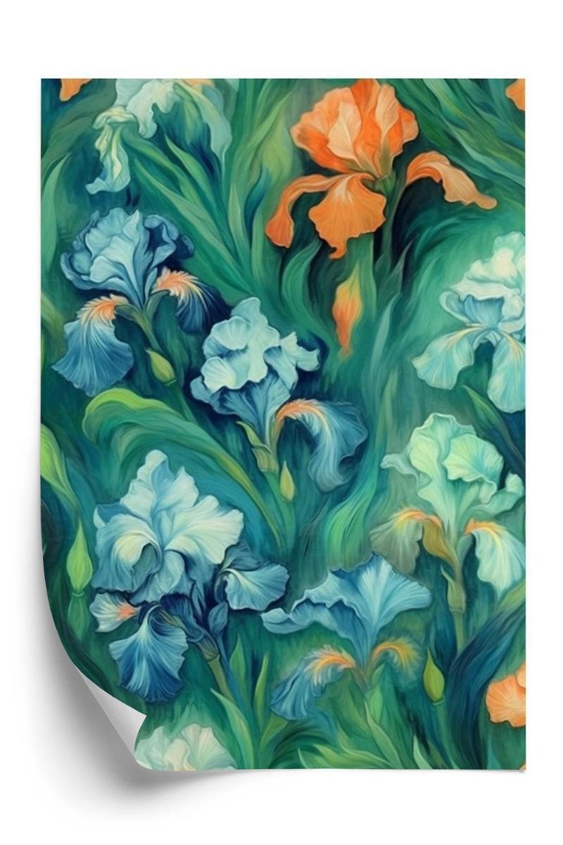 Plakat med farverige irisblomster