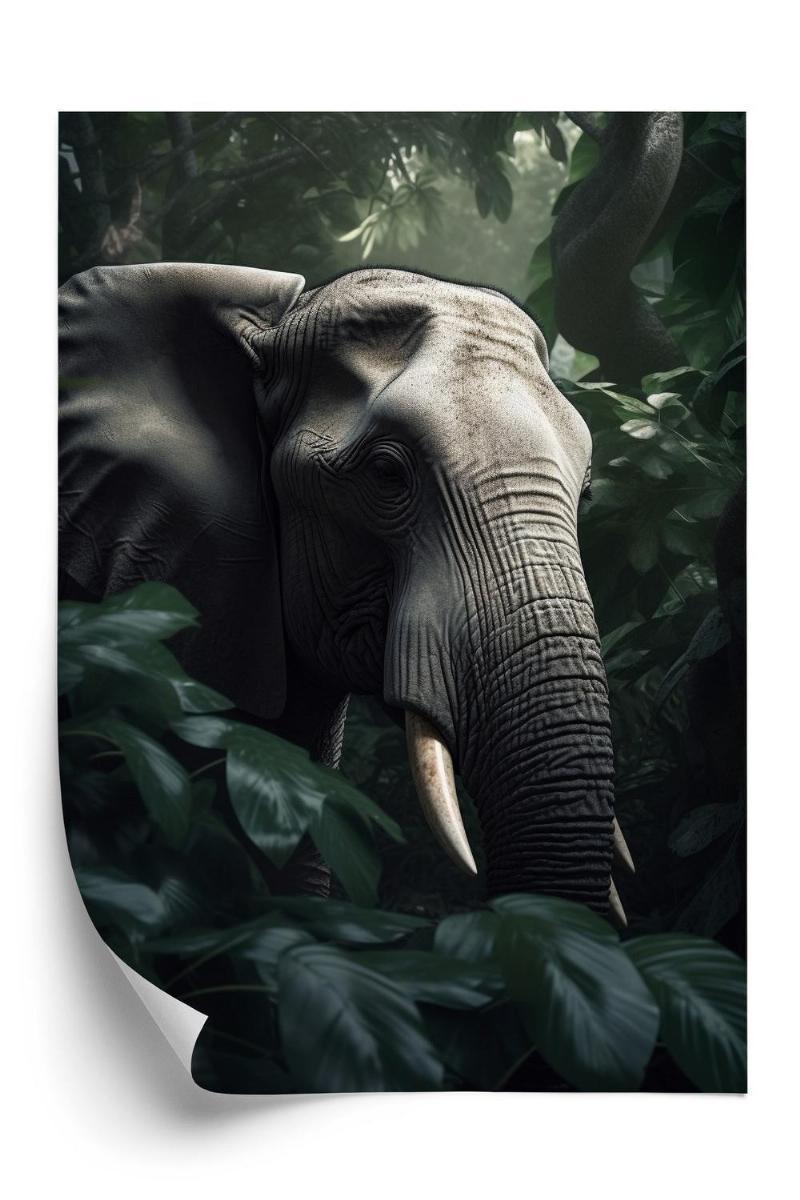 Plakat - Elefant i frodig junglelandskab