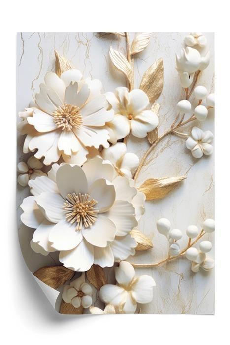 Plakat - Hvide blomster på træbord