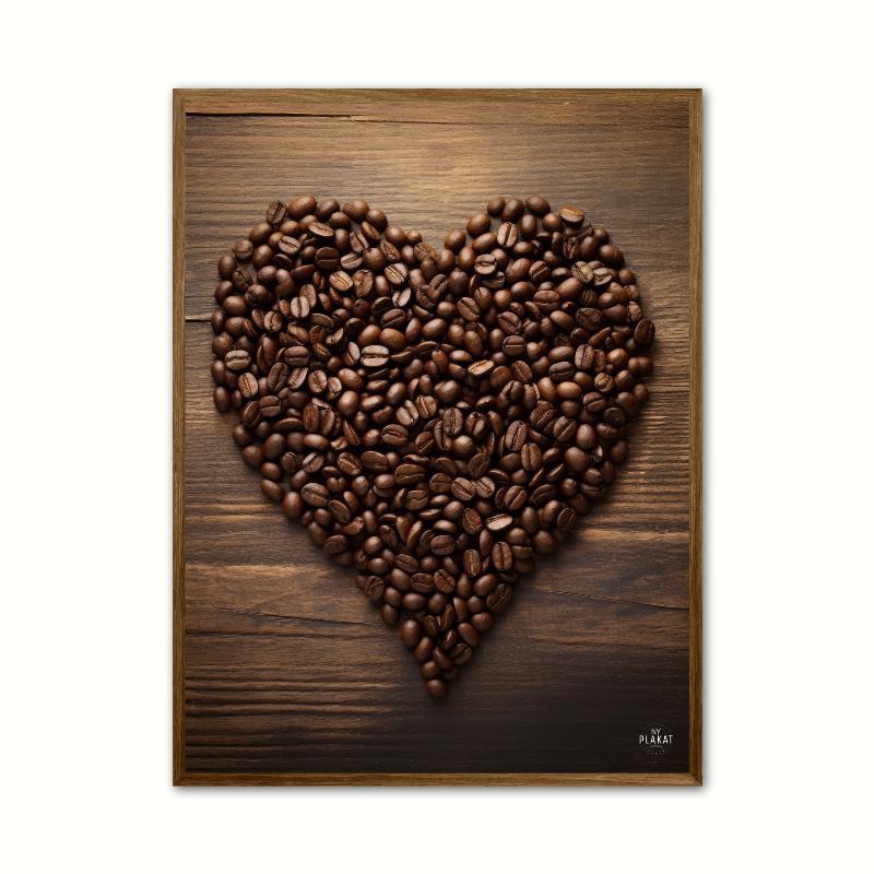 Plakat med kaffebønner i hjerteform 21 x 29,7 cm