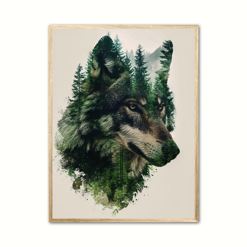 Ulveplakat - Skovmotiv 21 x 29,7 cm (A4)