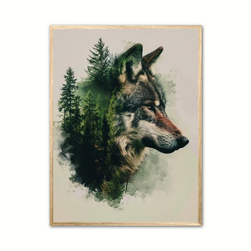 Plakat med ulve i skov 21 x 29,7 cm (A4)