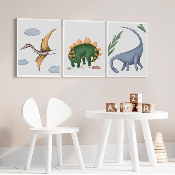 Sæt med 3 Dinosaur Plakater - Lille Format