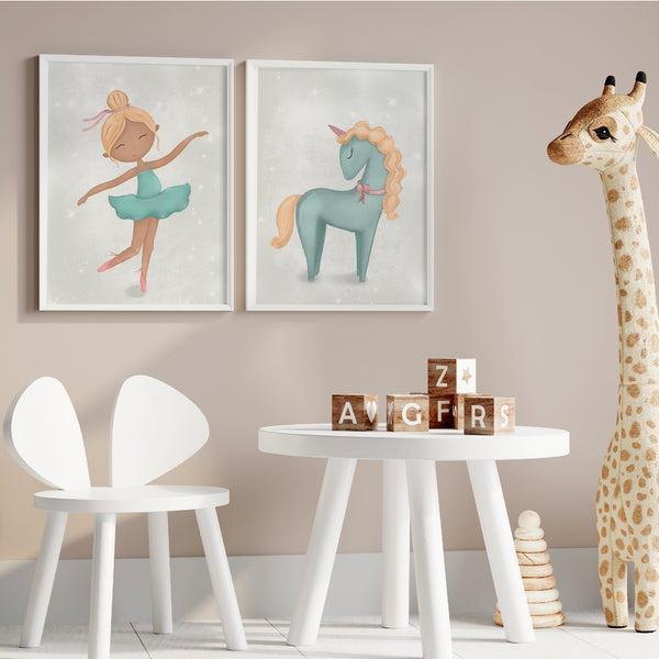 Lille Plakatsæt – Ballerina & Enhjørning