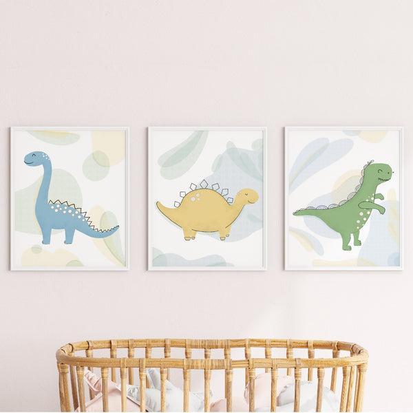 Dinosaur Plakatsæt - 3 Farverige Plakater
