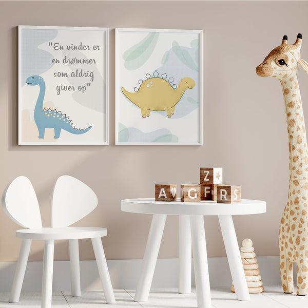 Lille Plakat Sæt – Gul og Blå Dinoer