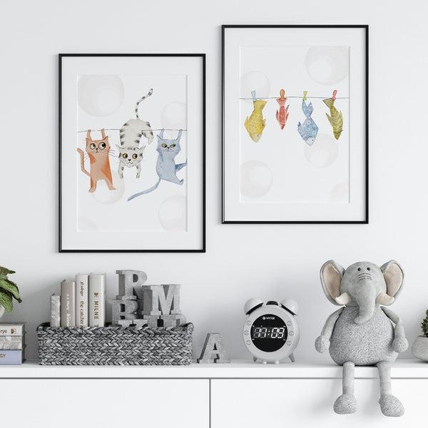 Katte- og Fisk Plakatsæt - 2 Stykker