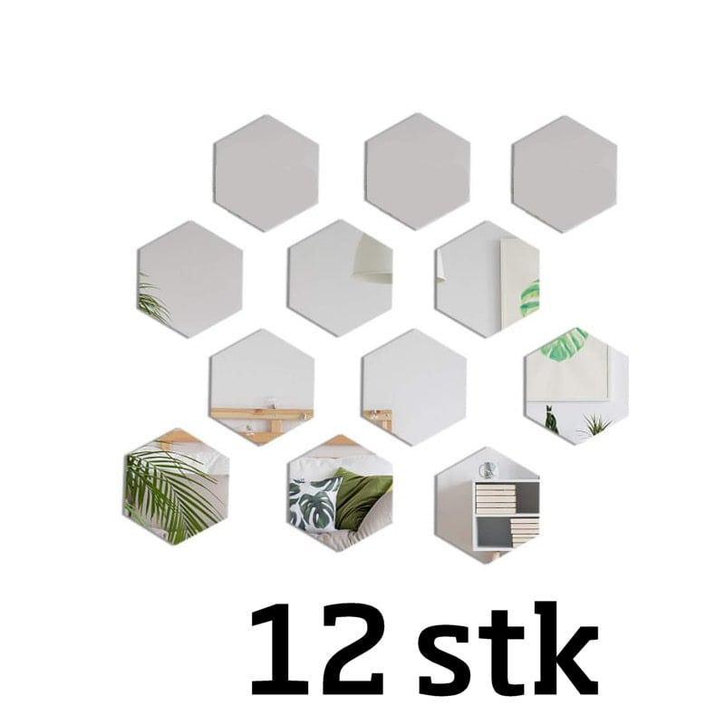 Sekskantede akryl spejlklistermærker, 12 stk. 20 cm