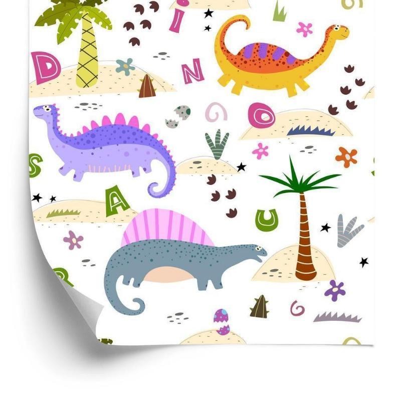 Tapet med farverige dinosaurer til babyværelset