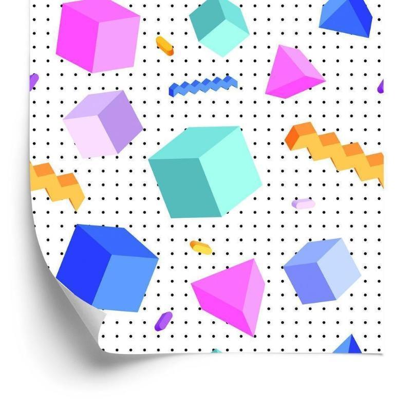 Geometrisk 3D-kube tapet til børneværelse