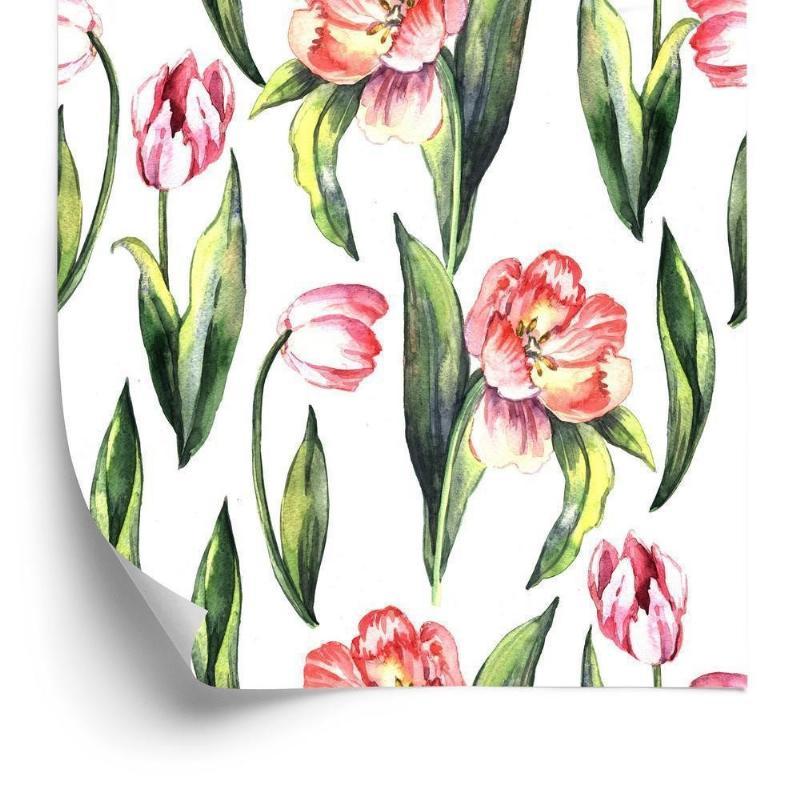 Tapet med malede blomstrende tulipaner