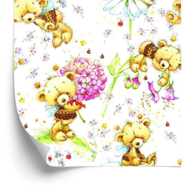 Tapet til piger med bamser og blomster