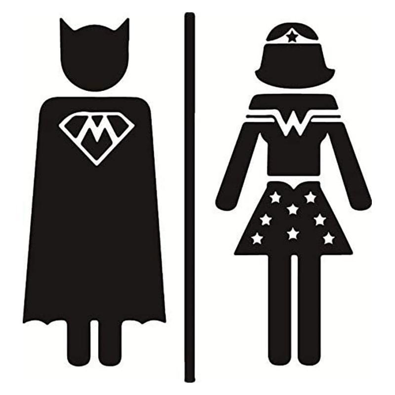 Sjovt toilet skilt med to superhelte
