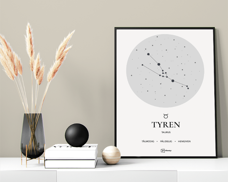 Tyren Stjernetegn Plakat 70x100 cm Hvid
