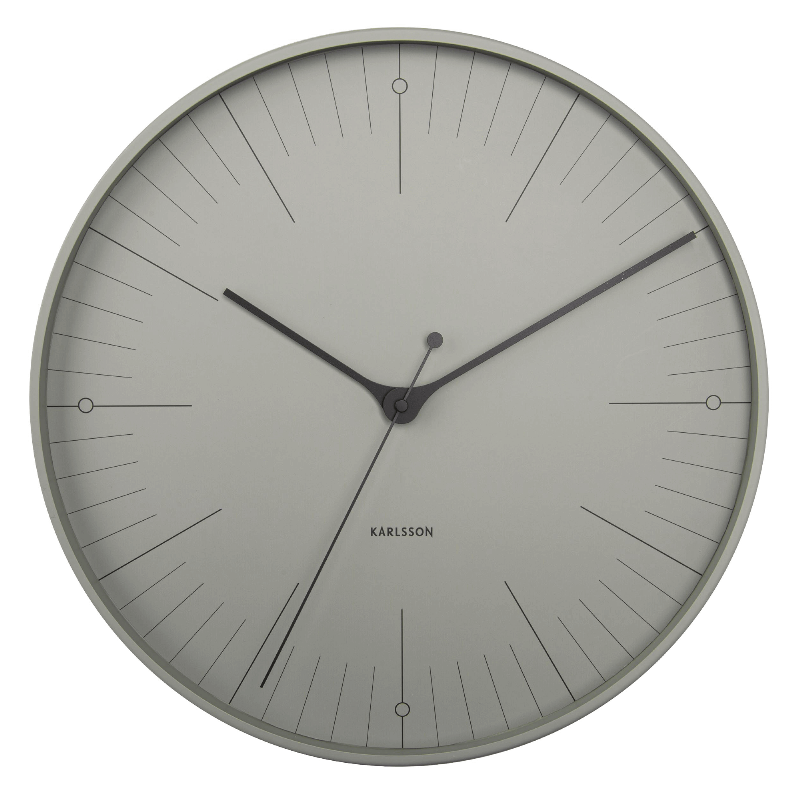 Elegant grågrønt vægur, Ø 40 cm.