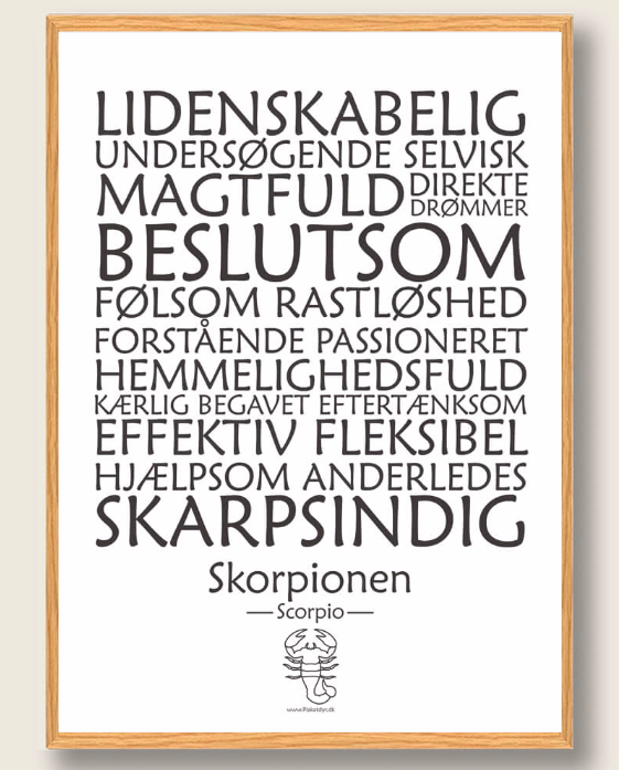 Stjernetegn skorpionen (hvid) - plakat