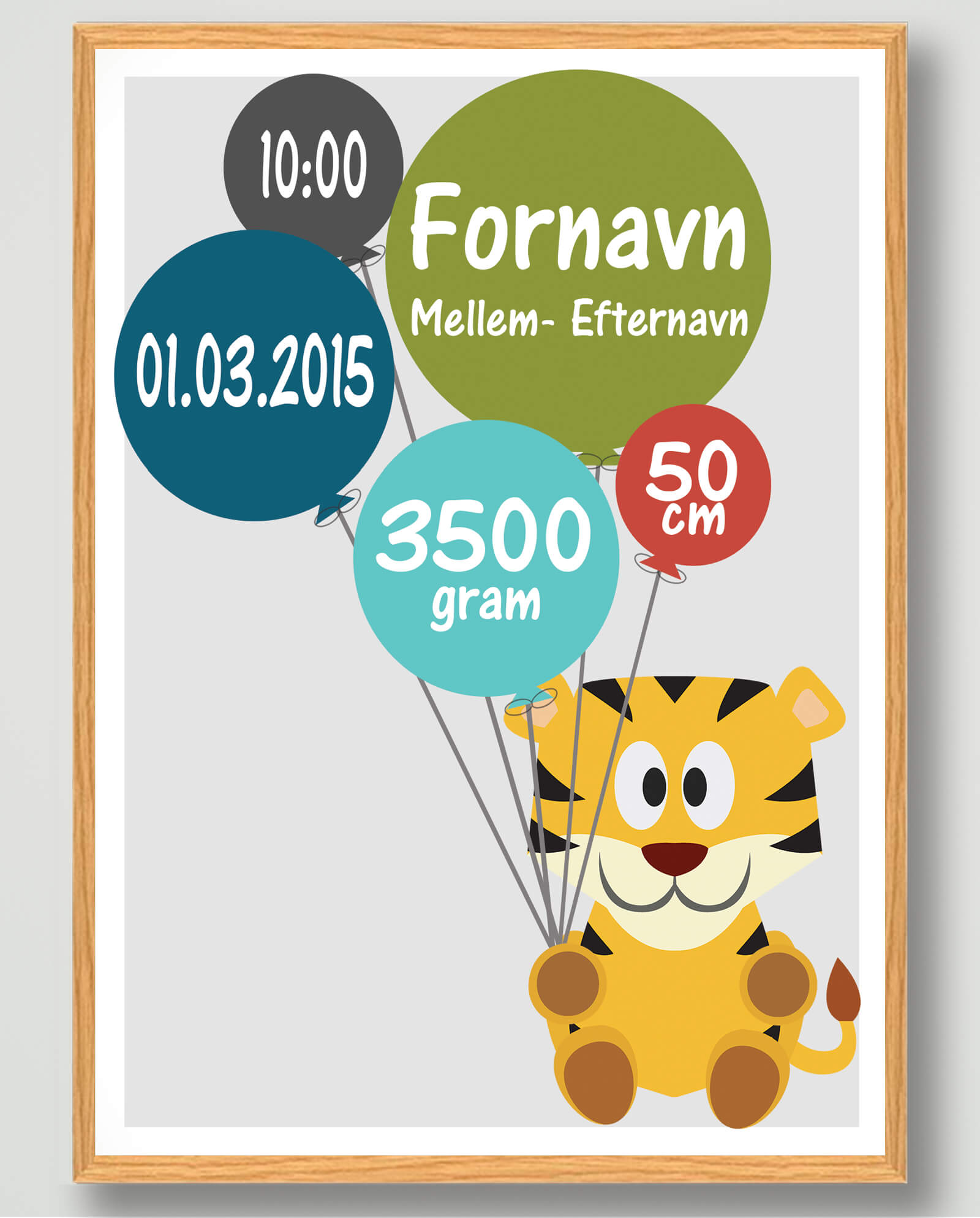 Fødselsplakat med Tiger - Unik til dit barn