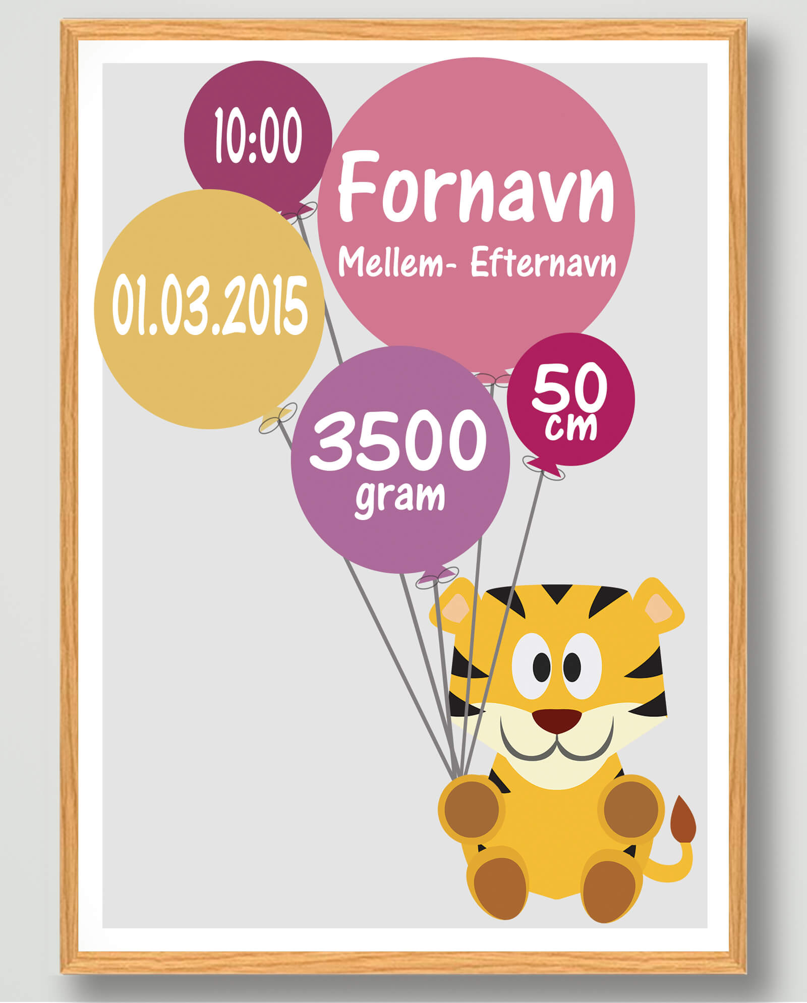 Fødselsplakat med Tiger – Unik Fødselstavle til Dit Barn