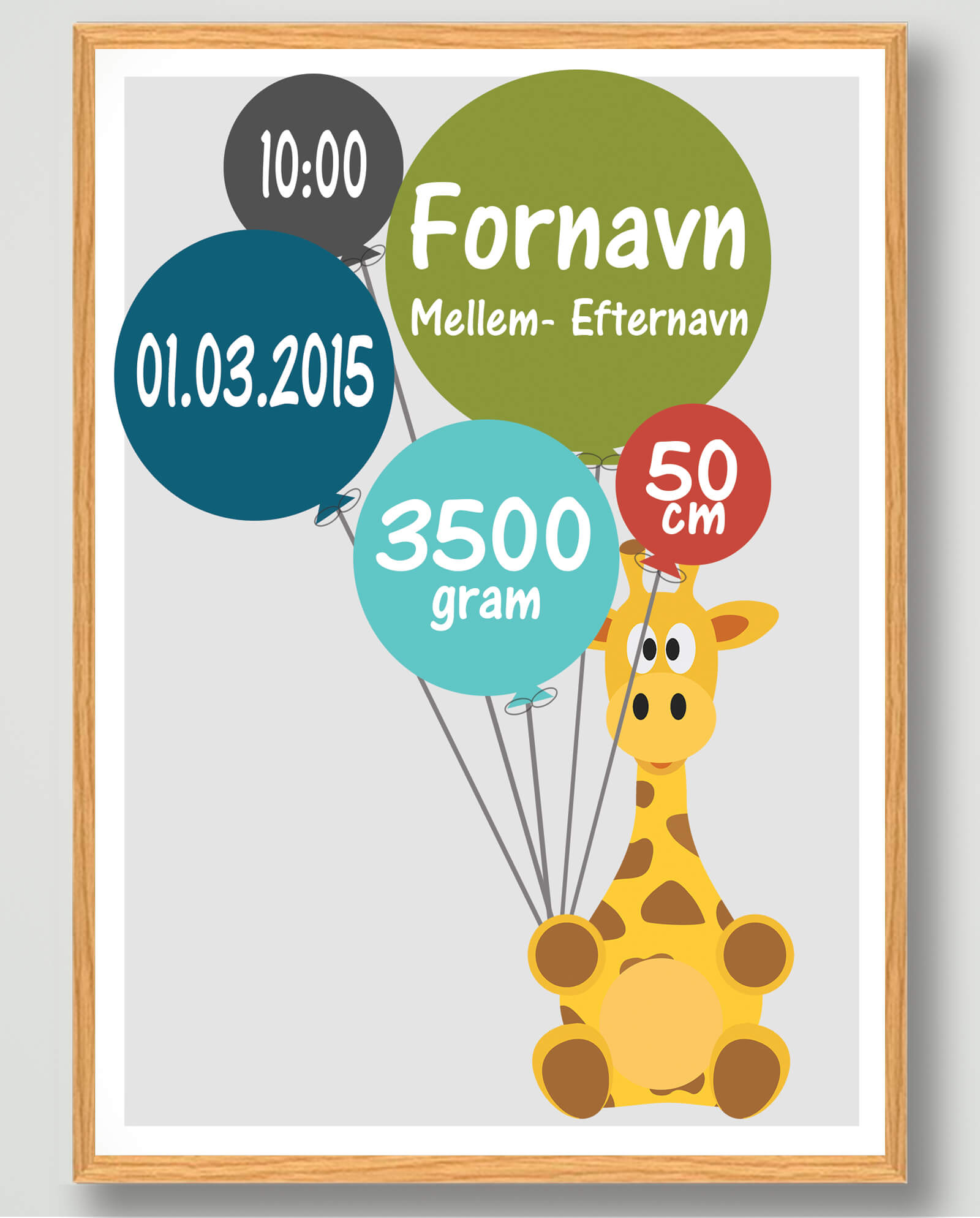 Fødselsplakat med Giraf – Skab hygge på værelset!