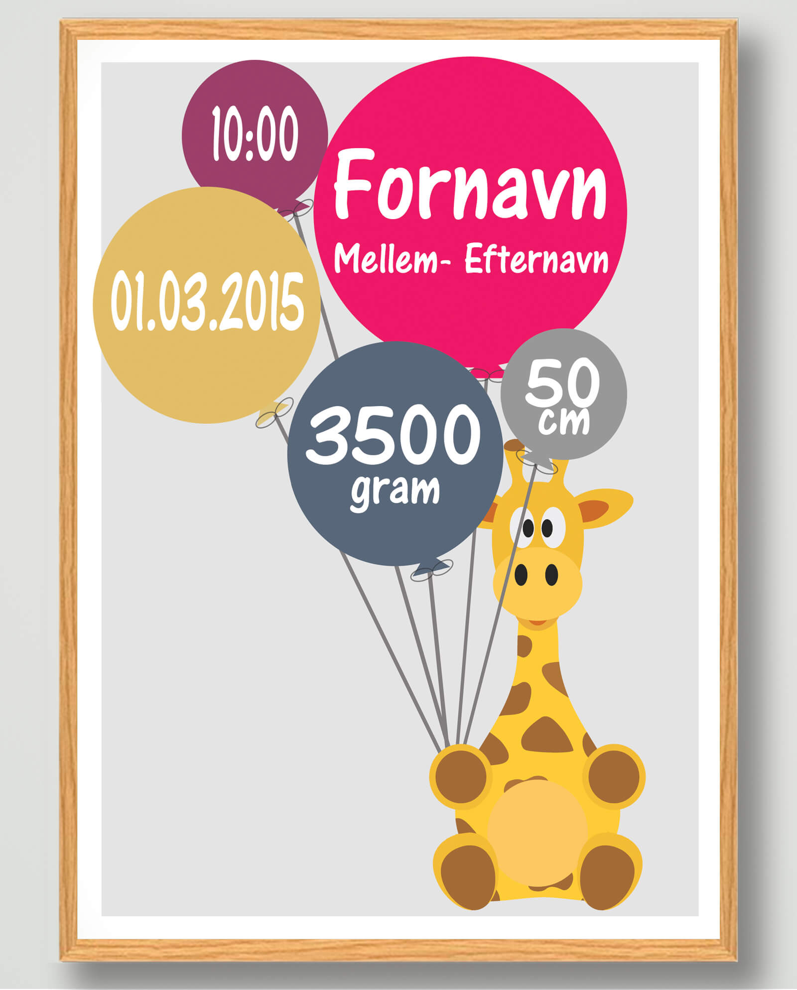 Fødselsplakat med Giraf - Skab hygge på værelset!