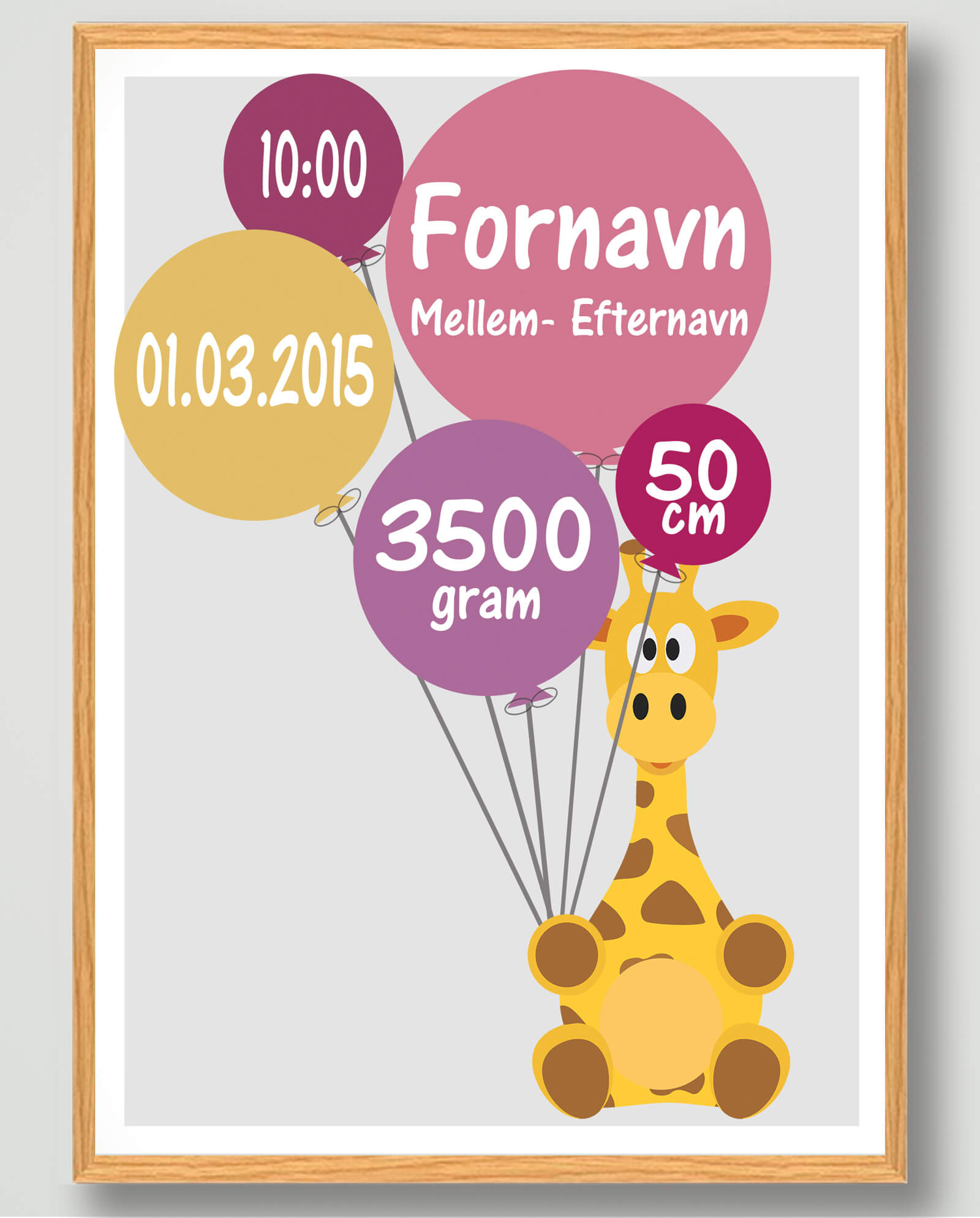 Fødselsplakat med Giraf - Skab hygge på børneværelset!