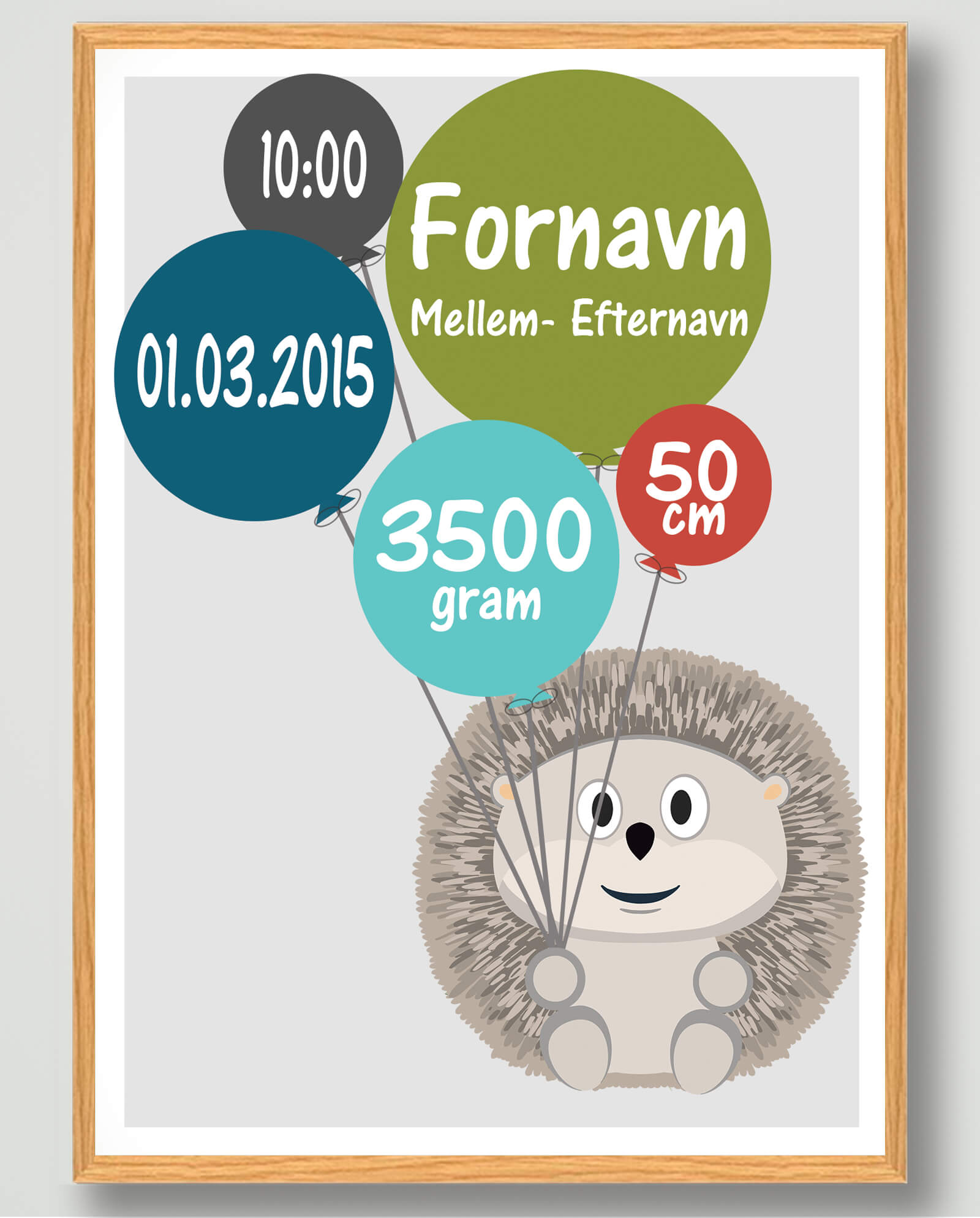 Fødselsplakat med Pindsvin - Unik Fødselstavle