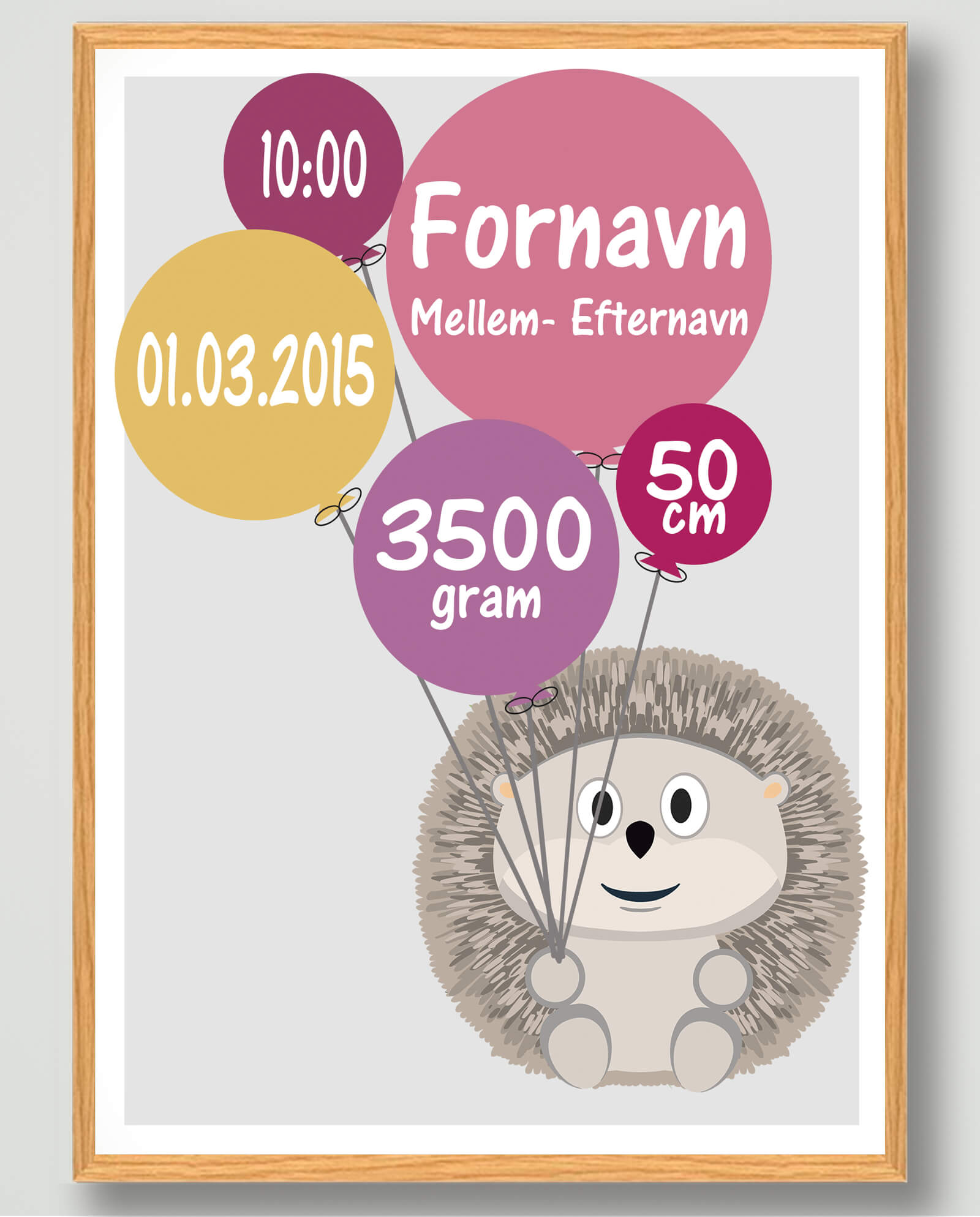 Fødselsplakat med Pindsvin - Unik Fødselstavle