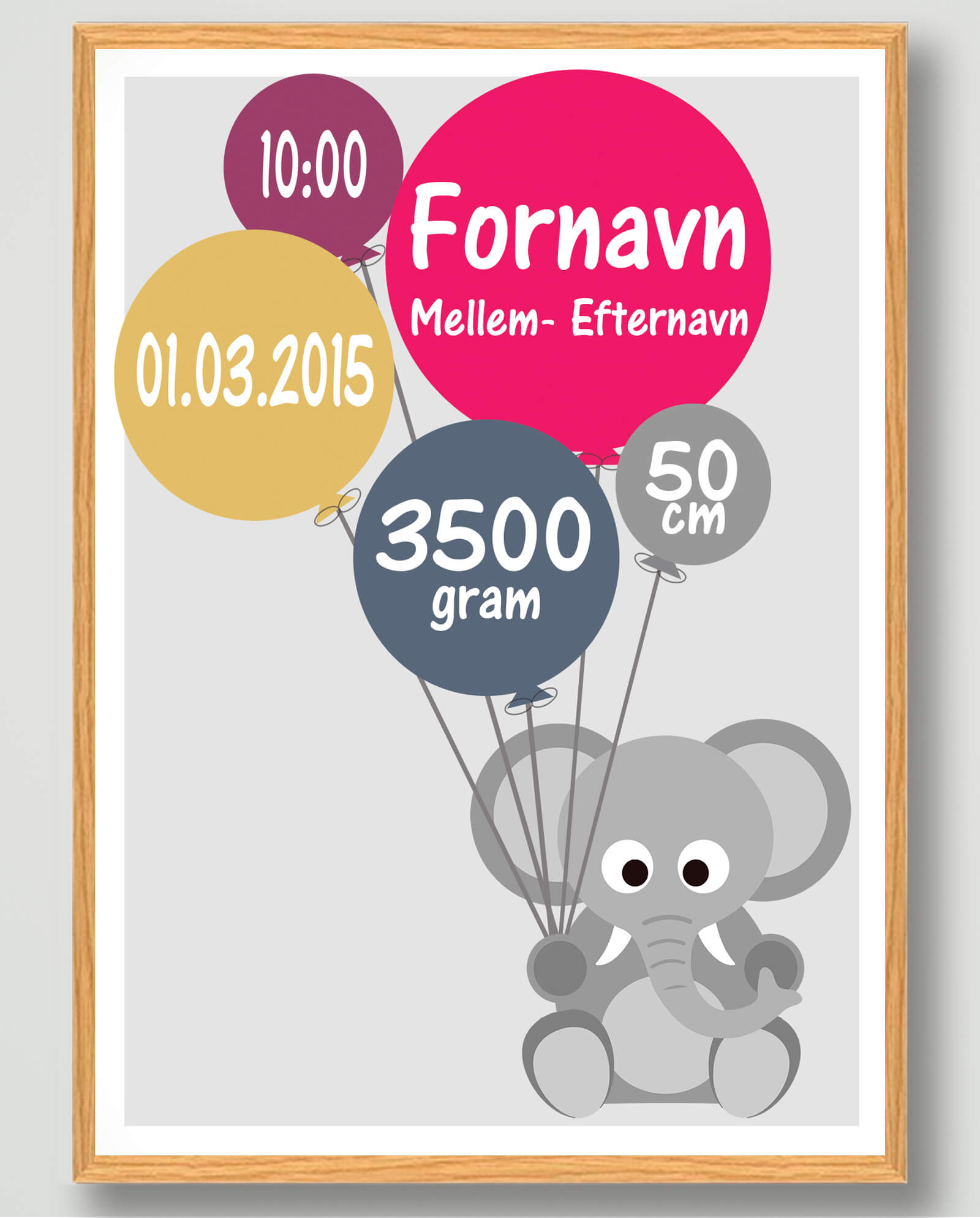 Fødselsplakat med Elefant – Perfekt til Barnedåb!